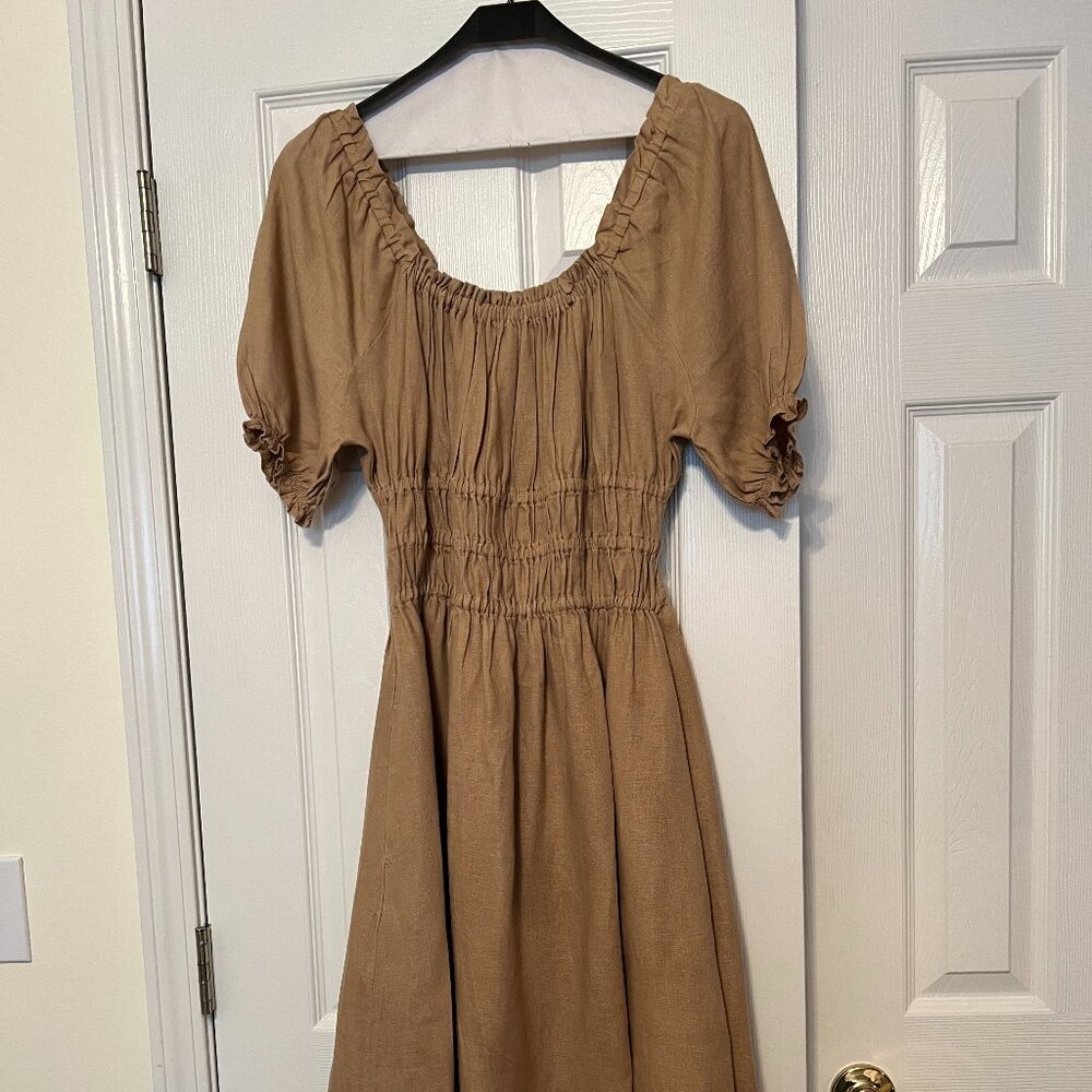 Spartina 449 Linen midi dress taupe size medium